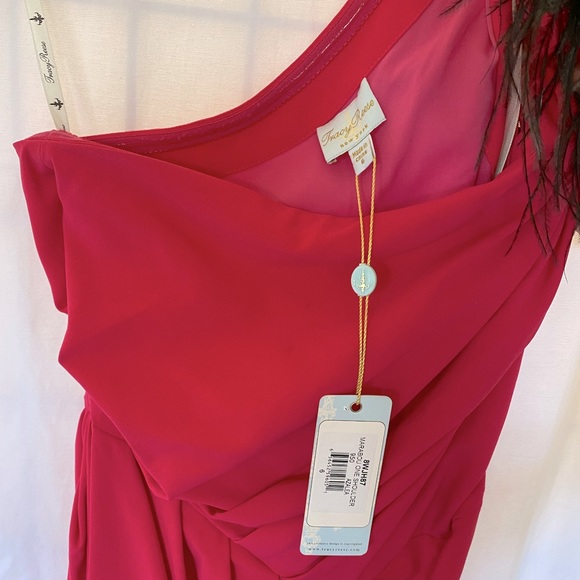 NWT - Tracy Reese Marabou Feather One Shoulder Dress, color:  Azalea Sz 6 - Picture 3 of 8